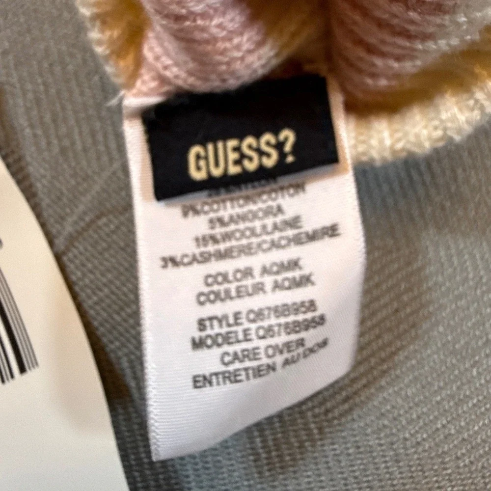 Guess Jeans Striped Knit Gloves Blush Milk Rhinestone Logo Cashmere Blend 2258